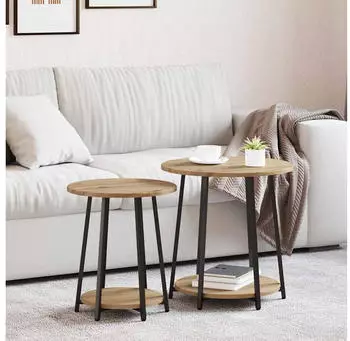 vidaXL Beistelltisch-Set mit Regal 2-tlg. Artisan Eiche und Schwarz