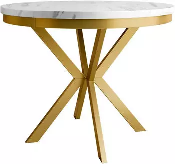 Mirjan24 Edder Gold 90 Esstisch ausziehbar, rund, Stahl, Marmor-Optik, 90x76cm