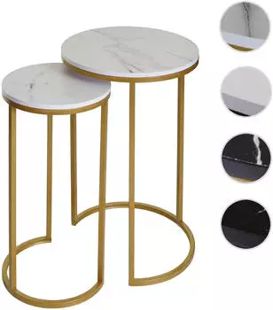 Mendler HWC-K46 2er-Set Beistelltische, Marmoroptik MDF, Wei&szlig;/Gold (HWC-K46)