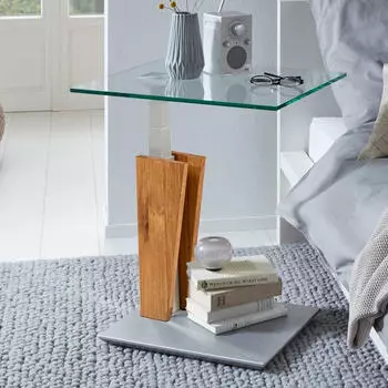 Pharao24 Moderner Sofa Beistelltisch mit Glasplatte höhenverstellbar (10106754)