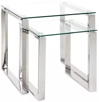 Pharao24 Beistelltisch Set aus Glas und Edelstahl quadratisch (zweiteilig) (10086053)