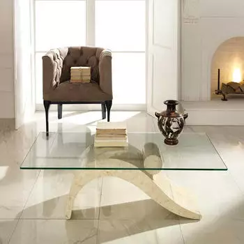Pharao24 Wohnzimmer Couchtisch aus Creme Stein Glasplatte (10051054)