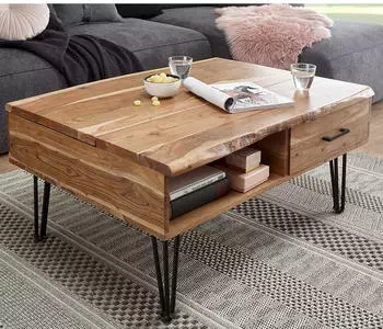 Pharao24 Couchtisch Massivholztisch mit natürlicher Baumkante und einer Schublade (10134466)