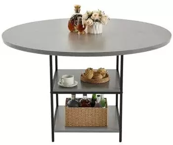 VEVOR Runder Esstisch Holz mit Metallbeinen, 120cm, Grau