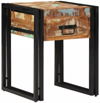 vidaXL Beistelltisch mit Schublade, Altholz Massiv, Schwarz, 40x40x50cm