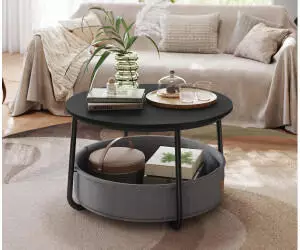 Vasagle Couchtisch rund mit Stoffkorb, &empty;75x45cm, schwarz