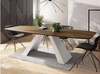 WFL GROUP Monte White Esstisch ausziehbar 180&ndash;220x90cm, Lefkas Eiche, wei&szlig;e Metallbeine