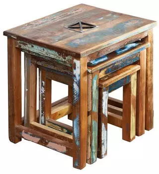 Massivmoebel24 Nature of Spirit #119 Beistelltisch Altholz mehrfarbig lackiert 48x40x46cm (09-100-700-0020)