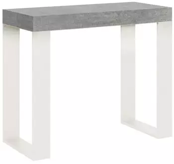 Itamoby Tecno Small Ausziehbare Konsole 90x40/196cm, Zement/Weißer Rahmen (8050598100493)