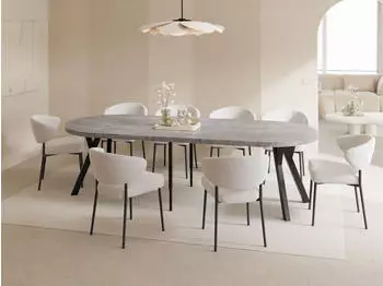 WFL GROUP Twixy XXL Esstisch rund ausziehbar, Grauer Beton, schwarze Holzbeine, 100&ndash;250cm (48780702-02)