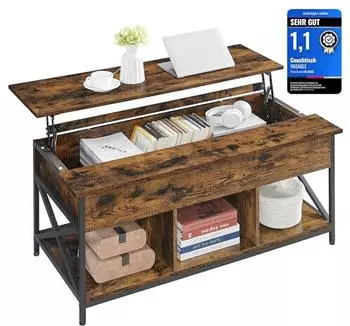 Vasagle Couchtisch h&ouml;henverstellbar mit Stauraum 60x120x(48-62)cm Vintagebraun-Schwarz (LCT215K01)