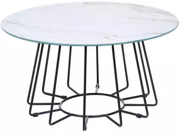 Beliani Bernie Couchtisch Hartglas Weißer Marmoreffekt
