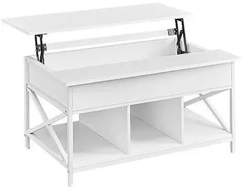 Vasagle Couchtisch mit Hebeplatten, offener & versteckter Stauraum, 60x100x(48-62)cm, schneewei&szlig; (LCT205W46)
