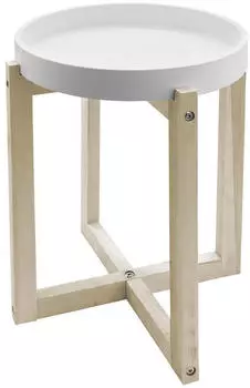 Spetebo Beistelltisch rund Holz, Tablett-Design, wei&szlig;, 30cm (46382)