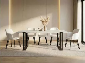 WFL GROUP Marco Esstisch ausziehbar, Marmoroptik Wei&szlig;, Metallbeine 160&ndash;260cm (44104693)