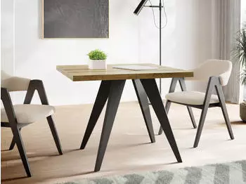 WFL GROUP Quadro ausziehbarer Esstisch quadratisch 100-200cm, Wotan Eiche, schwarze Beine (50616558-13)