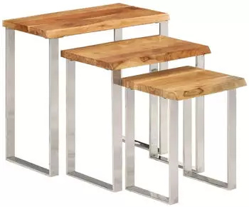 vidaXL Satztische mit Baumkante 3er-Set Massivholz Akazie (372761)
