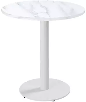 Oviala Rivoli Runder Esstisch 60cm Wei&szlig;er Stahlfu&szlig; Marmoroptik Wei&szlig; (113156)