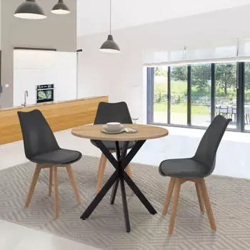 IDMarket Alix Runder Esstisch, Spinnenbein, Holz & Schwarz, 80cm (7487)