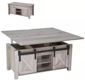 VEVOR Lift-Top Couchtisch 100cm, Scheunentor-Design, verstecktes Staufach, Eiche (rustikal)