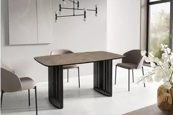 WFL GROUP Cavaro Esstisch ausziehbar 180&ndash;260cm Beton-Optik Dunkelgrau, schwarze Metallbeine (48780653-11)