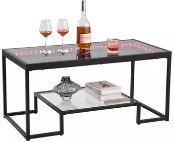VEVOR Couchtisch 2-st&ouml;ckig Glas Rechteckig mit LED-Beleuchtung 100x51x48cm (ZH630)