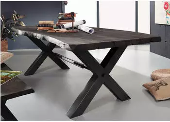 Massivmoebel24 IRON LABEL #178 Esstisch Akazie grau lackiert 240x110x76cm (09-114-820-0078)