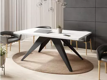 WFL GROUP Vance Esstisch ausziehbar 140&ndash;240cm, Marmoroptik Wei&szlig;, schwarze Metallbeine (48781306-03)