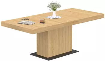IDMarket Eden Ausziehbarer Rechteckiger Esstisch, Holz & Schwarzer Sockel, 160-200cm, 6-10 Personen (11458)