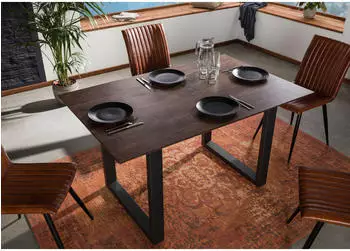 Massivmoebel24 Swiss Edge Esstisch Akazie lackiert grau 160x90cm U-Beine anthrazit matt (09-106-825-6117)