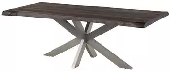 Massivmoebel24 Freeform 5 Baumkantentisch Mango 220x100cm grau / Kreuzgestell silber (09-112-844-2925)