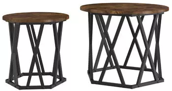 vidaXL Beistelltisch 2er-Set Holz und Stahl, ger&auml;ucherte Eiche (868245)