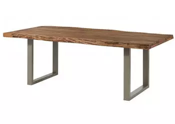 Massivmoebel24 Freeform 5 Baumkantentisch Sheesham 240x100x77cm, U-Beine silber (09-114-834-5906)
