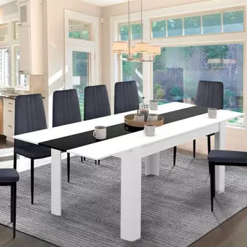IDMarket Georgia Ausziehbarer Esstisch, Weiß & Schwarz, 140-220x90cm, 6-10 Personen