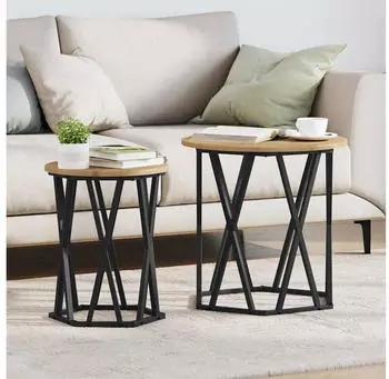 vidaXL Couchtisch 2er-Set Artisan-Eiche Holzwerkstoff & Stahl (868266)
