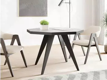 WFL GROUP Diamond Esstisch ausziehbar achteckig Betongrau, schwarze Holzbeine 100&ndash;150cm (Diamond Black)