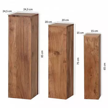 Finebuy Satztisch 3er Set Massivholz Akazie, eckig (SuVa2516_1)