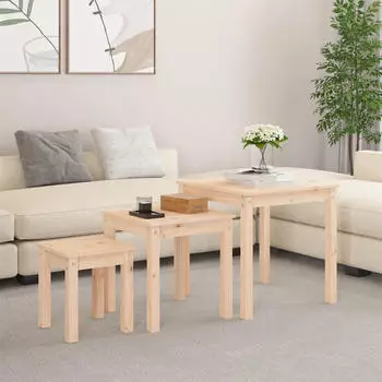 vidaXL Satztische 3 Stk. Massivholz Kiefer, Braun (824973)