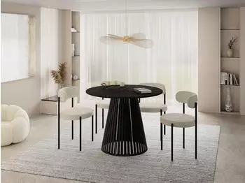 WFL GROUP Naro Esstisch rund ausziehbar mit Lamellen, Marmor Schwarz, Metallbeine 100&ndash;180cm (48780649-03)