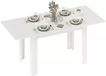 HomCom Ausziehbarer Esstisch mit Klappflügeln, MDF, 140-180x80x75cm, Weiß (83A-280V00WT)