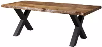 Massivmoebel24 Freeform 5 Baumkantentisch Sheesham 180x90x77cm natur sandgestrahlt, X-Beine anthrazit matt (09-108-834-3213)