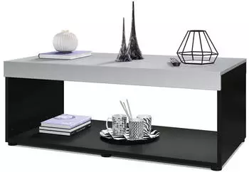 Vladon Pure Couchtisch Kastenform, Schwarz matt/Hellgrau seidenmatt, 104x40,5x58cm