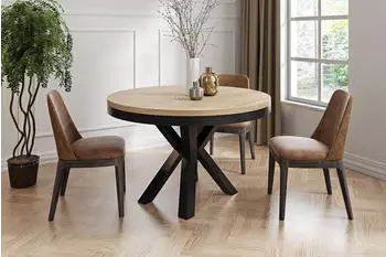 WFL GROUP Clara Esstisch rund ausziehbar Loft-Stil Sonoma Eiche 120&ndash;200cm