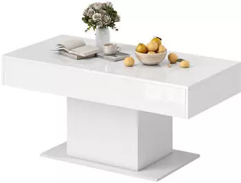 HomCom Ausziehbarer Couchtisch mit Stauraum, Hochglanzweiß, 108-178.5x53x49cm (83B-567V01WT)