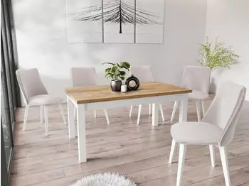 WFL GROUP Molly Esstisch ausziehbar Wotan Eiche, wei&szlig;e Holzbeine, 160&ndash;200x80cm