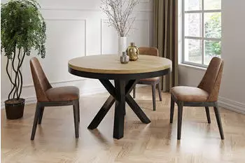 WFL GROUP Clara Esstisch rund ausziehbar, Loft-Stil, Craft Eiche, 120&ndash;200cm (22862436)