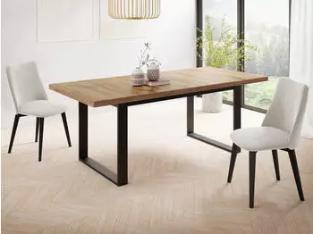 WFL GROUP Valentino Esstisch ausziehbar 140&ndash;180cm, Wotan Eiche, schwarze Metallbeine