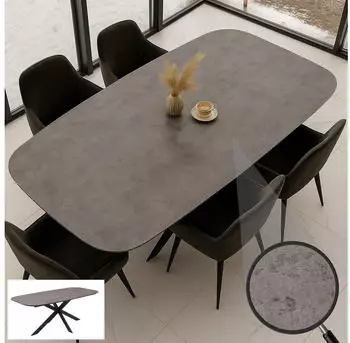 MCW Esstisch MCW-O56 oval MDF Metall 200x100cm grau Stein-Optik (99767)