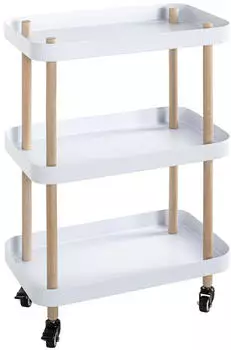 HAKU Beistelltisch auf Rollen, Metall/Massivholz, wei&szlig;/natur, 50x76cm (54319)