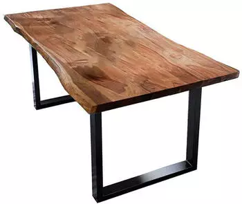 Kawola LORE Esstisch Massivholz Baumkante 200x100cm, Akazie nussbaum, Fu&szlig; schwarz